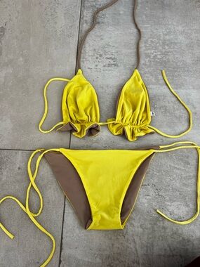 Reversible Yellow and Brown Bikini Set